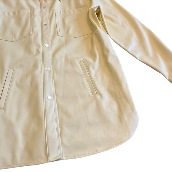 Calvin Klein Vegan Faux Leather Butter Yellow Snap Down Jacket Shacket Large - Picture 4 of 13